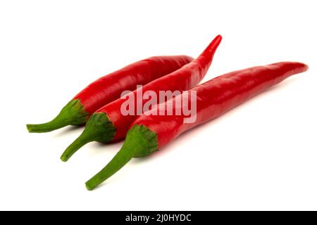 Three Chili peppers isolated on a white background Stock Photo