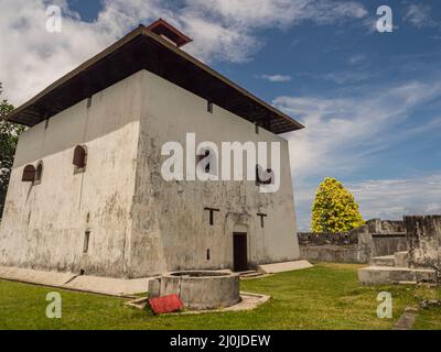 Ambon Island, Indonesia - Feb 2018: Fort Amsterdam (also formerly known as Blokhuis Amsterdam) is a fort and a blockhouse in Hila town, Leihitu Subdis Stock Photo