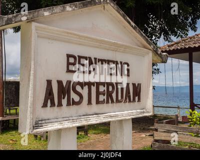 Ambon Island, Indonesia - Feb 2018: Fort Amsterdam (also formerly known as Blokhuis Amsterdam) is a fort and a blockhouse in Hila town, Leihitu Subdis Stock Photo