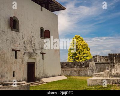 Ambon Island, Indonesia - Feb 2018: Fort Amsterdam (also formerly known as Blokhuis Amsterdam) is a fort and a blockhouse in Hila town, Leihitu Subdis Stock Photo