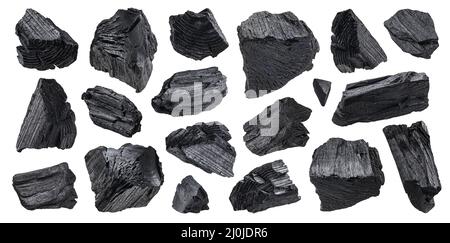 Natural wood charcoal isolated on white background Stock Photo