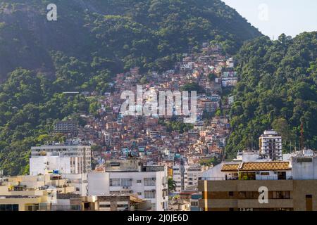 Santa Marta favela in Botafogo neighborhood in Rio de Janeiro, Brazil. Stock Photo