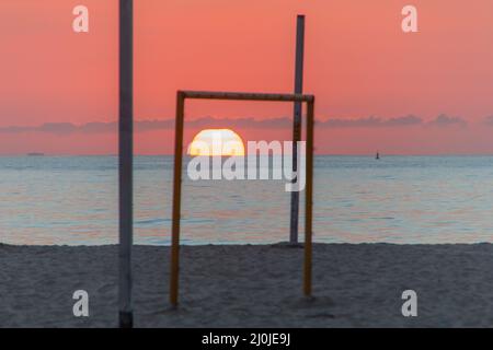 Sunrise at Copacabana Beach in Rio de Janeiro, Brazil. Stock Photo