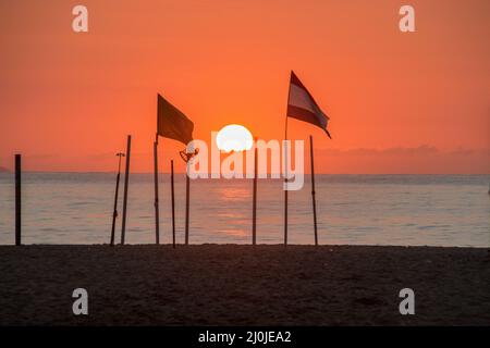 Sunrise at Copacabana Beach in Rio de Janeiro, Brazil. Stock Photo