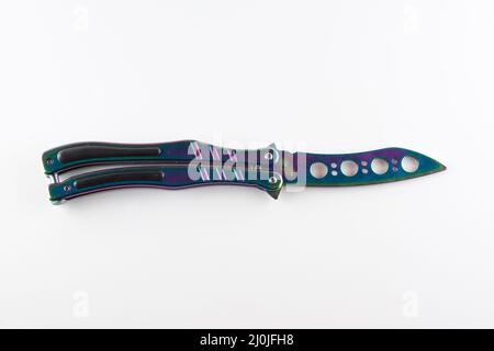 new bright folding knife butterfly for training Stock Photo