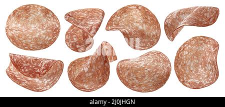 Sliced salami sausage isolated on white background Stock Photo