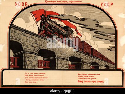 Russian propaganda - Vintage Russian poster - Unknown artist. October Revolution towards a brighter future. 1920.