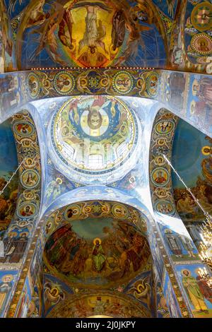 Frescoes, murals and paintings inside Church of the Savior on Blood Stock Photo