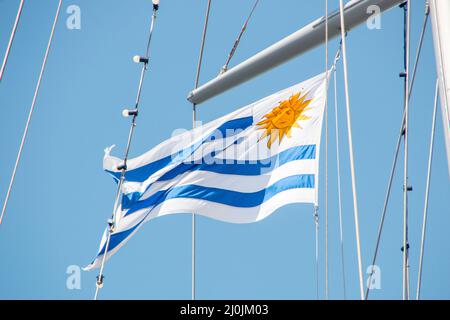 Uruguayan flag outdoors in Rio de Janeiro, Brazil. Stock Photo