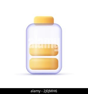 Battery energy with charge level indicators. Electric power accumulator. 3d vector icon. Cartoon minimal style. Stock Vector