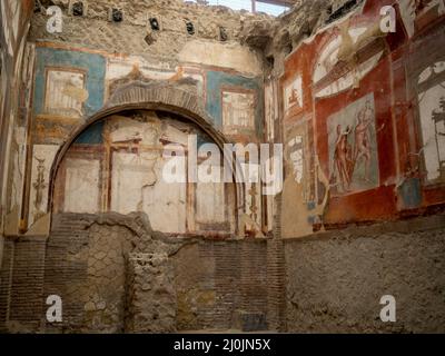 Collegio degli Augustali wall frescos with Hercules and Achelous, Ercolano Stock Photo