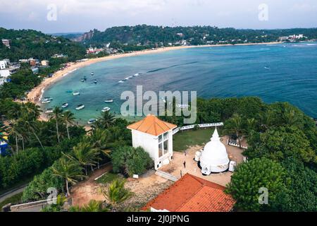 Aerial. Beach view in Unawatuna, Sri Lanka. Stock Photo