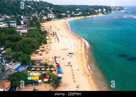 Aerial. Beach view in Unawatuna, Sri Lanka. Stock Photo