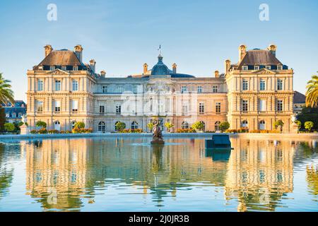 Luxembourg garden with Luxembourg Palace in Paris Stock Photo