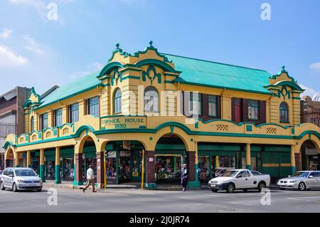 Art Deco Corner House building, 3rd Street, Springs, East Rand, Gauteng Province, Republic of South Africa Stock Photo