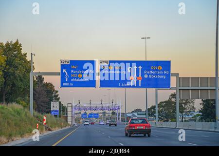 Automatic number plate recognition (ANPR) on Motorway N17 near Boksburg, East Rand, Gauteng Province, Republic of South Africa Stock Photo