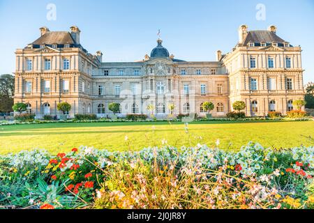 Luxembourg garden with Luxembourg Palace in Paris Stock Photo