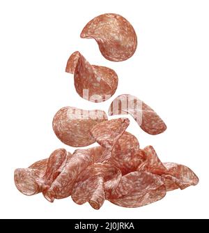 Sliced salami sausage isolated on white background Stock Photo