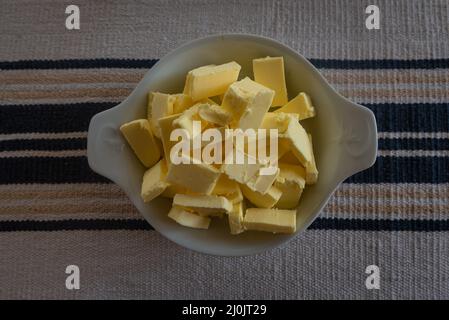 Preparing an old recipe of shortbread at home wit lots of butter. Stock Photo