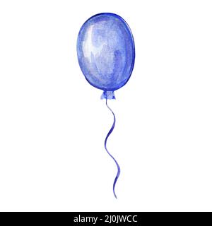 Blue balloon on a white background. Hand-drawn watercolor illustration Stock Photo