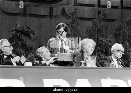 Scenes during the voting of the Deputy Leader of the Labour Party at the Labour Party Conference in Brighton. Tony Benn and Michael Foot. 28th September 1981. Stock Photo