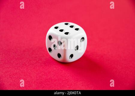 White dice isolated on pink background Stock Photo