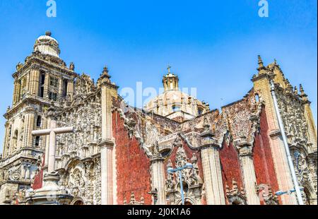 Cathedral of Mexico City architectural masterpiece blue sky Mexico . Stock Photo