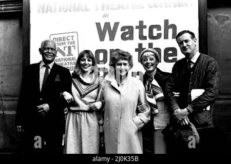 Some of the cast from the National Theature production of Watch On The Rhine at the Theatre Royal, Newcastle on 22nd October 1980. Left to right, Frank Singuineau, Deborah Grant, Dame Peggy Ashcroft, Pauline Jameson and John Quayle Stock Photo