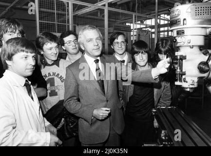 Youth Opportunities Programme school leavers meet Mr John Egan, chairman of Jaguar Cars, at the company's Radford training centre. 24th August 1981. Stock Photo