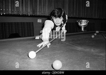 Snooker player Jimmy White pictured at the table at Kingston Snooker Hall where he attended a reception.6th December 1980. Stock Photo