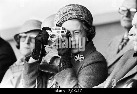 Her Majesty Queen Elizabeth II taking a picture at the Royal Windsor Horse Trials.17th May 1981. Stock Photo