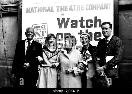 Some of the cast from the National Theature production of Watch On The Rhine at the Theatre Royal, Newcastle on 22nd October 1980. Left to right, Frank Singuineau, Deborah Grant, Dame Peggy Ashcroft, Pauline Jameson and John Quayle Stock Photo