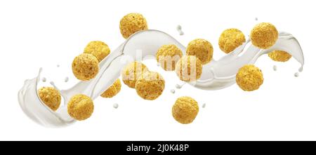 Falling corn balls isolated on white background Stock Photo