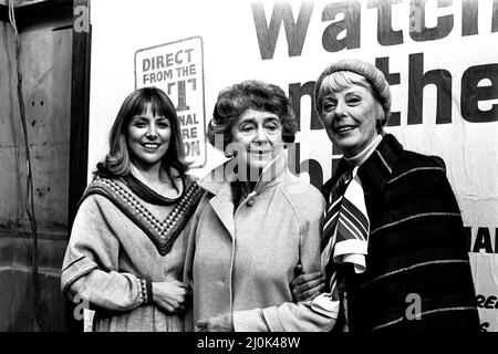 Some of the cast from the National Theature production of Watch On The Rhine at the Theatre Royal, Newcastle on 22nd October 1980. Left to right, Deborah Grant, Dame Peggy Ashcroft and Pauline Jameson Stock Photo