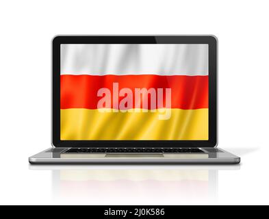 South Ossetia flag on laptop screen isolated on white. 3D illustration Stock Photo