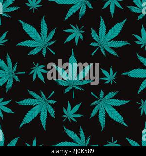 Cannabis pattern.hemp leaves on a black background Stock Photo