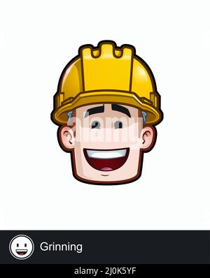 Icon of a construction worker face with Grinning emotional expression. All elements neatly on well described layers and groups. Stock Vector