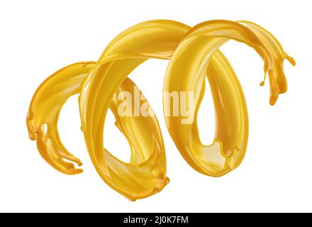 Orange juice splash isolated on white background Stock Photo