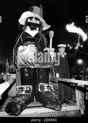 The City of Newcastle 900 Years Anniversary Celebrations 1980 - The anniversary year celebrate the founding of the New Castle in 1080 by Robert Curtois, son of William the Conqueror - Sea Cadet Malcom Wilson, aged 14, casts some light on the Guy.    2nd November 1980 Stock Photo