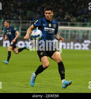 during the Italian Serie A, football match between Fc Inter and Ac Fiorentina, on 19 of March 2022 at San Siro - Giuseppe Meazza stadium in Milan, Ita Stock Photo