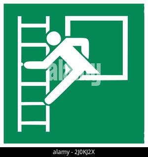 ISO 7010 E016 – Emergency window with escape ladder sign Stock Vector