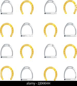 Flat vector seamless pattern of horseshoes and stirrups vector illustration Stock Vector