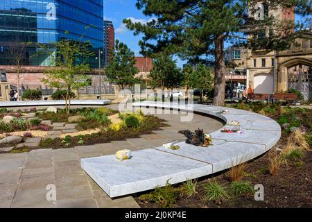 The Glade of Light Memorial Garden, Manchester, England, UK.  Commemorates the 22 victims of the Manchester Arena terrorist bombing of May 2017. Stock Photo