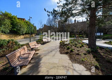 The Glade of Light Memorial Garden, Manchester, England, UK.  Commemorates the 22 victims of the Manchester Arena terrorist bombing of May 2017. Stock Photo