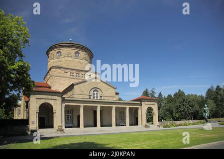 Funeral hall and crematorium in the main cemetery, Frankfurt, Hesse, Germany Stock Photo