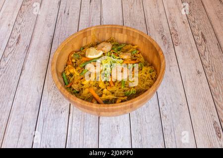 Chicken Sotanghon Soup is a Filipino version of Chicken Noodle Soup. This soup dish uses shredded chicken and sotanghon noodles. Stock Photo