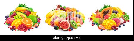 Fruits and berries isolated on white background Stock Photo