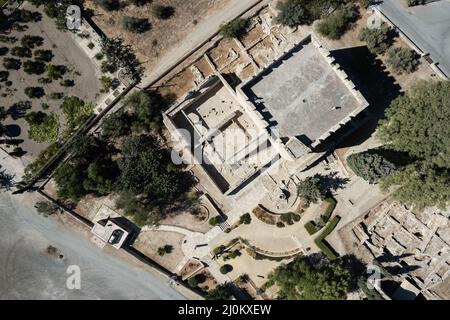 Aerial drone view of Kolossi castle fort landmark in Limassol. Cyprus ancient places. Stock Photo