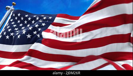 Close up view of the american flag waving in the wind Stock Photo