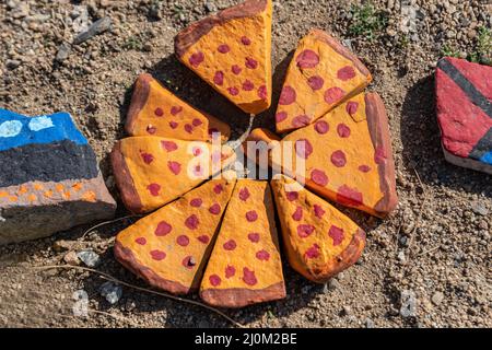 A beautiful different kinds of painted rocks in Lake Elsinore, California Stock Photo